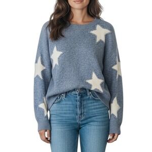 Threaded Leaf Blue Star Sweater Large Cozy Knit‎ Pullover Soft Winter Minimalist